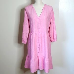 Old Navy Pink Striped V-neck Linen Dress Size L